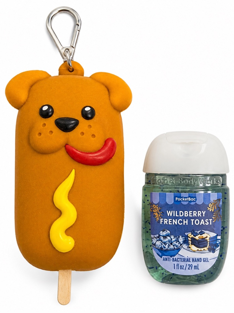Bath & Body Works PocketBac Holder Corn Dog Dog Silicone Keychain with sanitizer